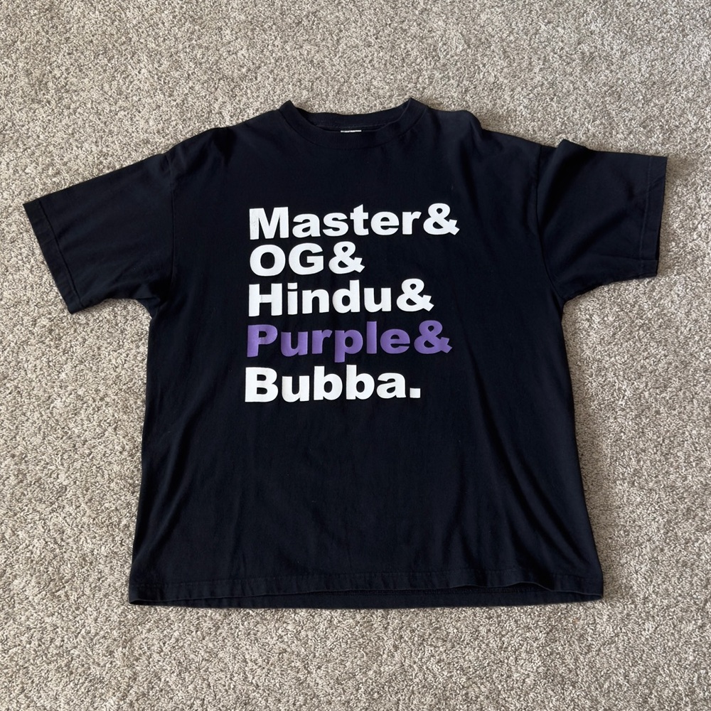 Mens black short sleeve weed t-shirt, Master OG, Hindu, Bubba size XL